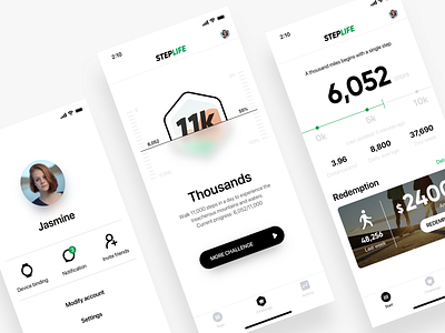 StepLife badge clean dashboard design icon ios ios12 iphonex logo mobile profile running ui ux web white