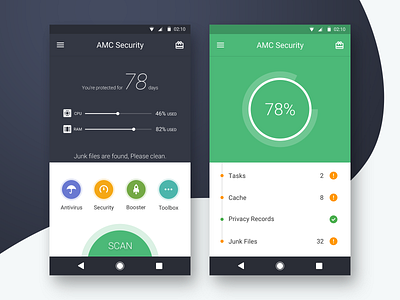AMC 5 Main B android app clean design green icons material mobile scan ui ux