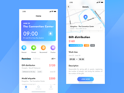 Part-Time app blue card clean design icons ios iphonex job mobile parttime ui ux