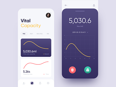 Vital Capacity app blue card clean dashboard design icons ios iphonex mobile purple ui ux web