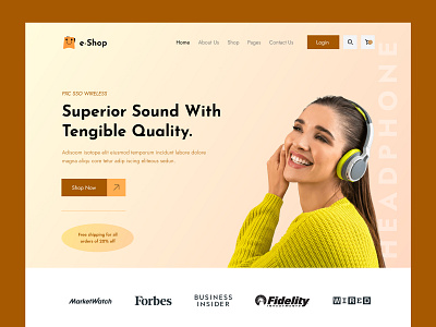 HeadPhone Website Landing Page Design bluetooth e commerce website earbuds earphone earware headphone headphone website landing page lightmode website music music website online store sound speaker ui user experience design user interface design ux web design website