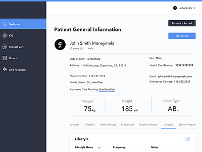Health Startup #2 admin dashboard health interface page panel portal profile startup ui wip