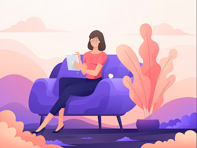 Girl n Gadget 2d animation after effects afternoon animation beauty butterfly chills cool dope gadget girl holiday ipad motion purple relax smooth sofa soft gradient sweet