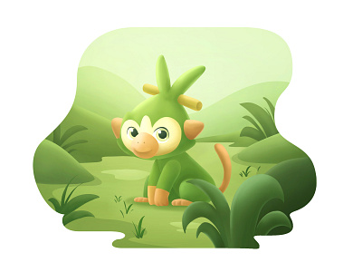 Grookey character design digital painting grass green grookey illustration nintendo photoshop pokemon