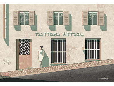Trattoria Vittoria ancona illustration italy shadows street trattoria vittoria
