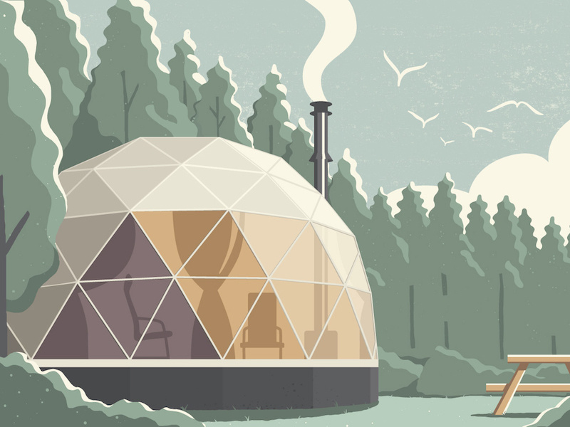 Air Canada enRoute nature geodesic dome architecture camping air canada enroute glamping illustration