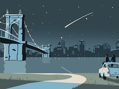 Shooting Star bridge cincinnati city editorial illustration illustration ipad pro meteorite night procreate shooting star skyline stars