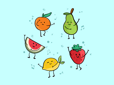 happy fruits adobe illustrator dancing doodles fresco fruits fun happy illustration music
