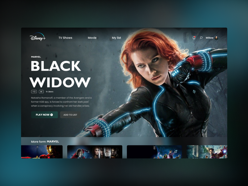 Disney+ concept, Black Widow by Izabela Król on Dribbble
