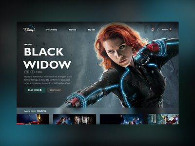 Disney+ concept, Black Widow design designer disney marvel ui ux web