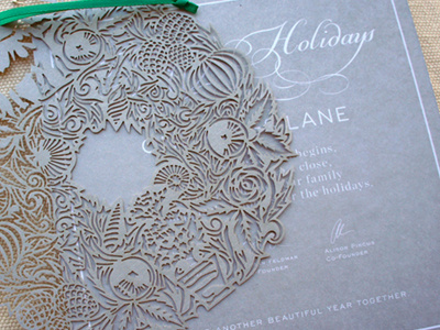 Laser cut ornament with corresponding holiday card holiday lasercut print typography