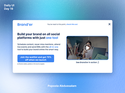 Day 16 Pop-up modal dailyui design modal socialmedia ui ui design ux visual design