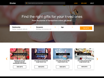 Gifting Website- Homepage gifts graphics homepage interface website