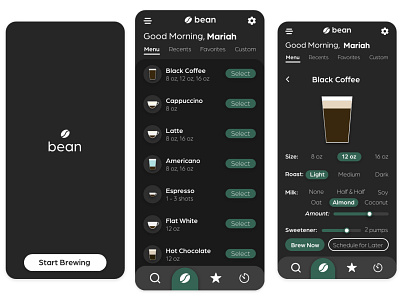 Coffee Brewing App app app design coffee darkmode graphic design ux xddailycreativechallenge