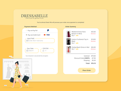 Dressabelle: An Online Shopping Paradise 100daysofui check out dailyui design figma graphic design payment ui user interface website