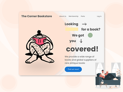 The Corner Bookstore Landing Page bookstore design ecommerce figma find out more graphic design landing page library online ui user interface