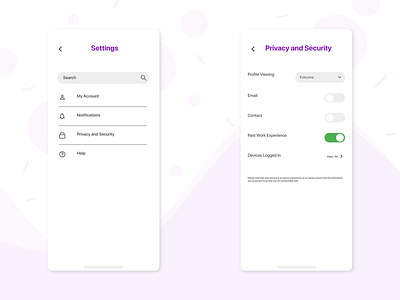 Setting Page (Privacy & Security) design figma mobile design privacy page security settings ui user interface visibility