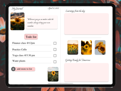 Journal app design for iPad