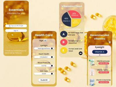 Vitamin tracking and buying app design 3d animation app branding design graphic design icon illustration logo motion graphics typography ui ux vector