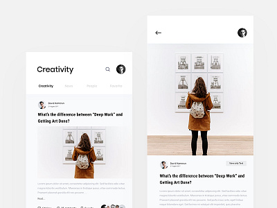 Blog Page Exploration app blog clean creata creatalab discover interface iphone read ui ux white x