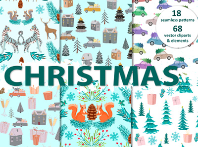 Christmas patterns and cliparts deer
