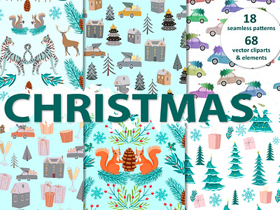 Christmas patterns and cliparts deer