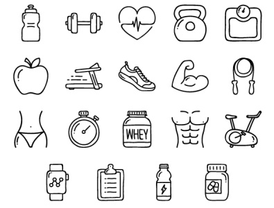 Doodle Health Fitness Icons assets doodle health icons icons set illustration