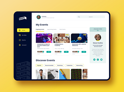 Slate - Event Scheduling & Management App - Home Screen colour dashboard homepage product design ui uiux ux web design