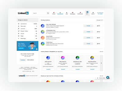 LinkedIn Network Page Redesign clean ui concept linked in linkedin netowrk networking redesign social app ui uidesign uiux web