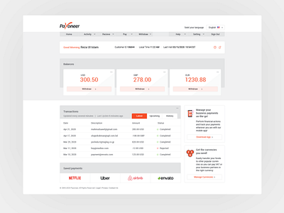 Payoneer User Dashboard