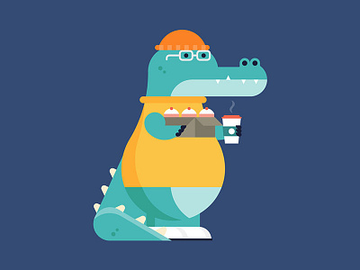Crocodile Coffee & Cake cake character coffee crocodile design illustration vector