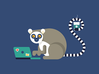 Lemur Laptop animal character coffee design illustration laptop lemur