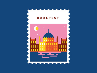 Budapest Stamp budapest flatdesign hungary illustration parliament river stamp travel vector
