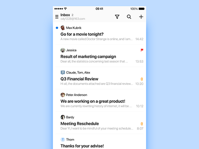 New Mail list concept app design inbox interface list mail ui