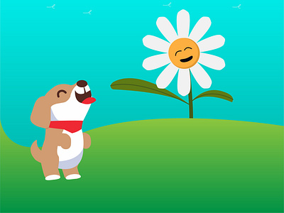 puppy and daisy adobe illustrator animals design dog happy happyness minimal