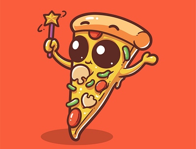 funny magician pizza animation branding design flat graphic design icon illustration illustrator logo vector