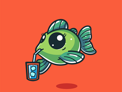 fish drinking ice water cute animation branding design flat graphic design icon illustration illustrator logo vector website