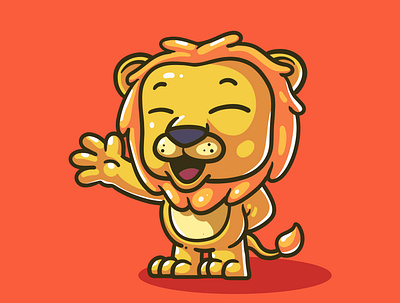 the lion stands up saying hello cute animation branding design flat graphic design icon illustration illustrator logo vector website