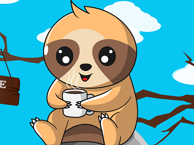 Sloth with a cup coffee animation coffee cute animal design graphic design illustration illustrator logo sloth vector