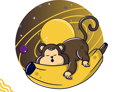 Lazy monkey in banana bed banana character graphic design icon illustration illustrator logo monkey vector