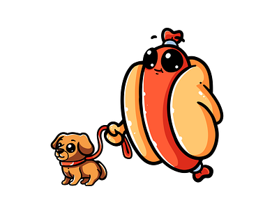 Hotdog is walking the dog branding design graphic design illustration illustrator logo sausage typography ui ux vector