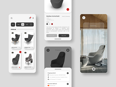AR Furniture App augmented reality design furniture minimal mobile app design ui