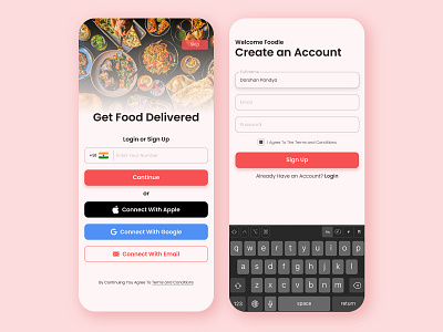 Online Food Delivery App (Login & Signup) app design dashboard delivery design food graphic design online redesign ui ui design ux ux design