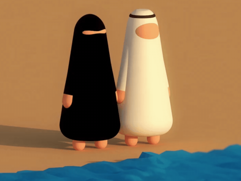 Cute Couple by the Beach 3d arab arabic beach c4d corniche cute gif loop low poly modeling saudi