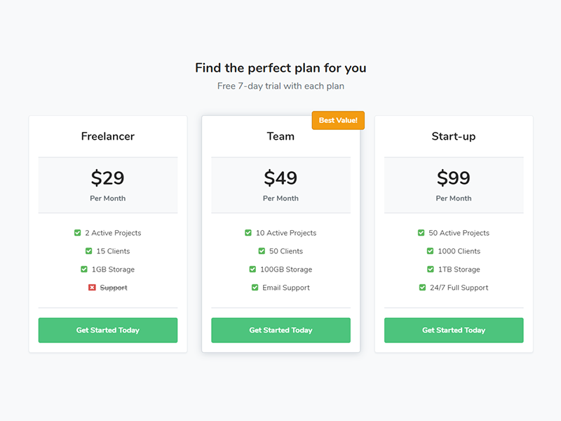 Pricing page example #100: Pricing Tables by pixelcave