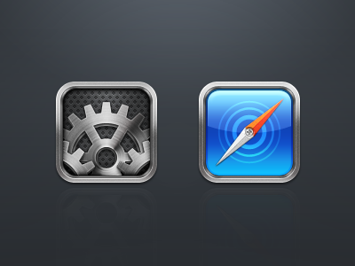 Safari and Settings (Download Inside) bordered ios cog blue gloss theme metal brushed compass settings safari black gray grey