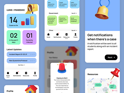 LUMS + PANDEMIC COVID-19 App 3d accessibility clean color colorful covid covid 19 design figma flat health medical medical app minimal mobile mobile ui simple trendy ui ux