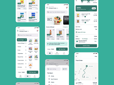 ''Bazearn'' Grocery App branding delivery design food green grocery product product app product design simple ui ux white