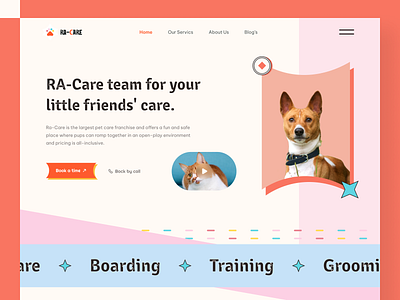 Pet care website header agency cat dog graphic design header orange pet pet agency pet care pet care header petcare landing page soft soft color