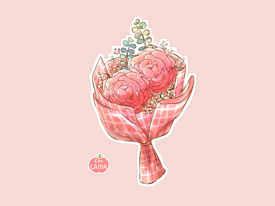 Flower Bouquet bouquet cute digital art digital illustrator digital painting flower flower illustration illustration kawaii peony pink pretty red rose sticker